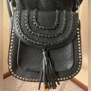 Vieta Black Front Tassel Crossbody NWOT